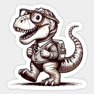 Cute black and white Tyarannosaurus Go To School Sticker